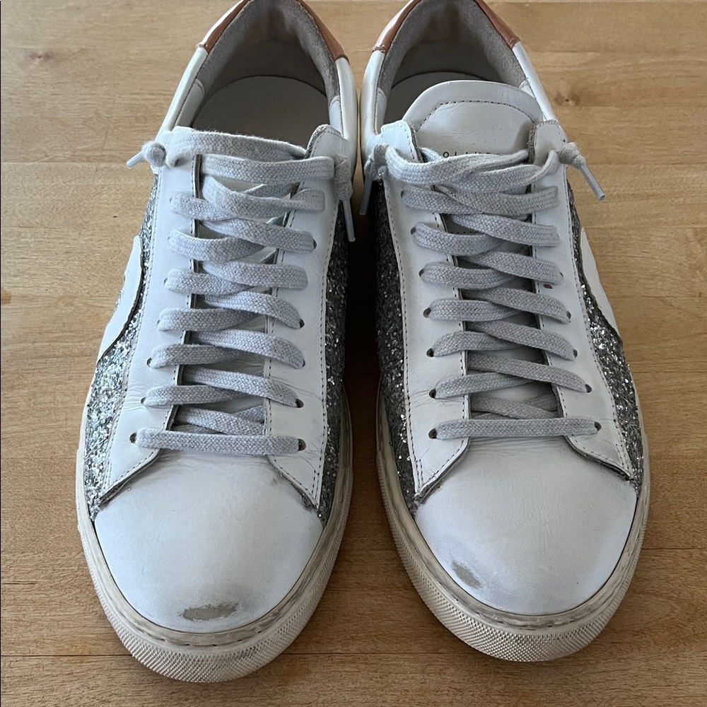 Oliver Cabell Women's Low 1 White, pink  and Silver glitter Sneakers